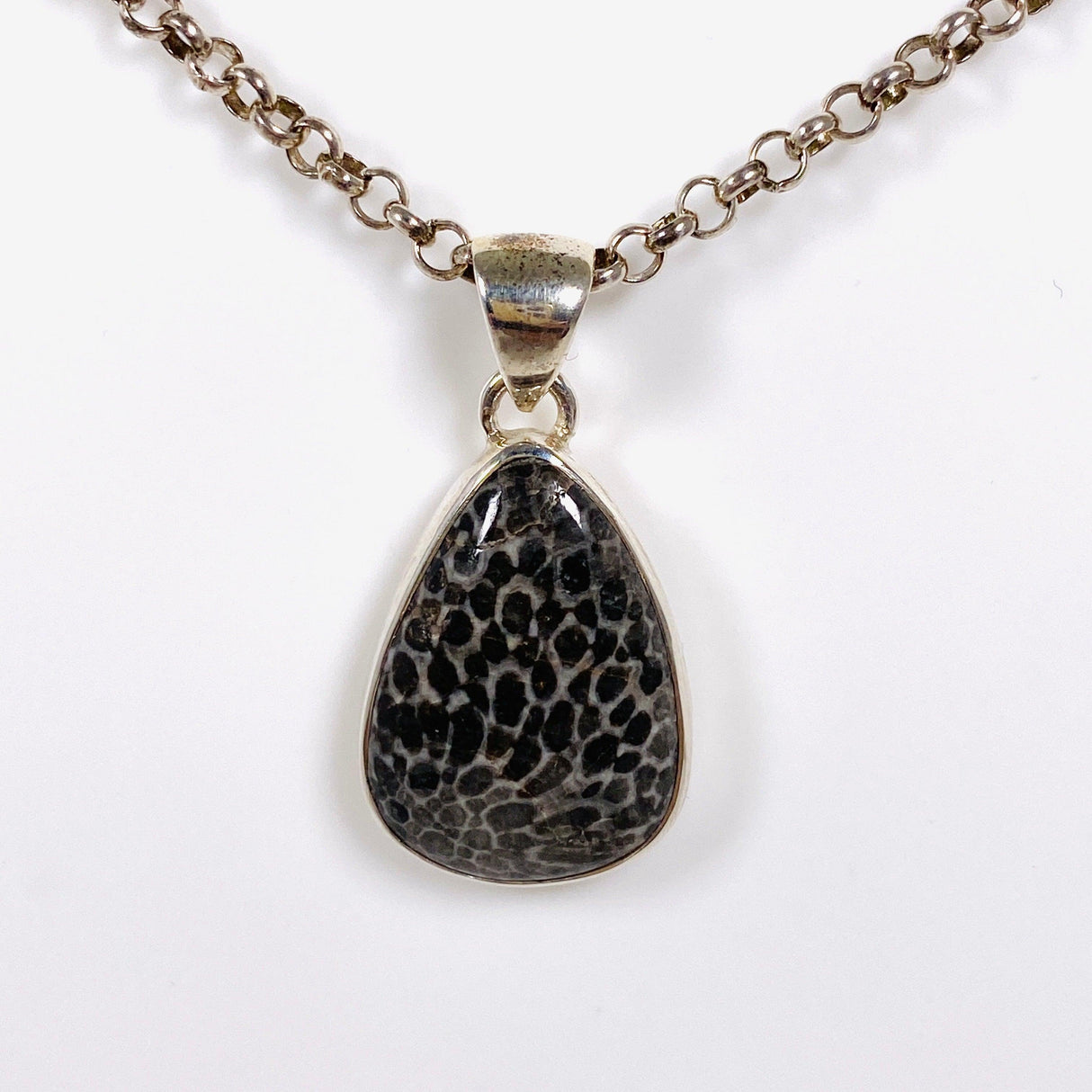 Black Fossilated Coral teardrop pendant KPGJ3127 - Nature's Magick