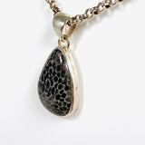 Black Fossilated Coral teardrop pendant KPGJ3127 - Nature's Magick