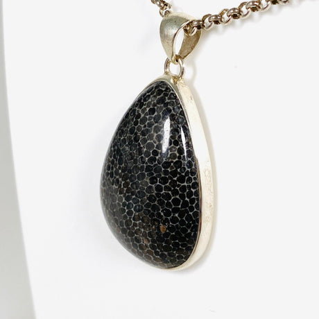 Black Fossilated Coral teardrop pendant KPGJ3129 - Nature's Magick