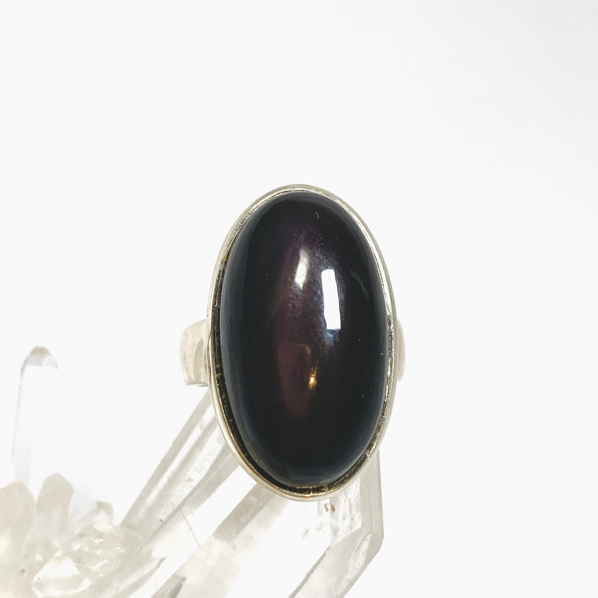 Black Obsidian Oval Cabochon Ring Size 7 PRGJ1034