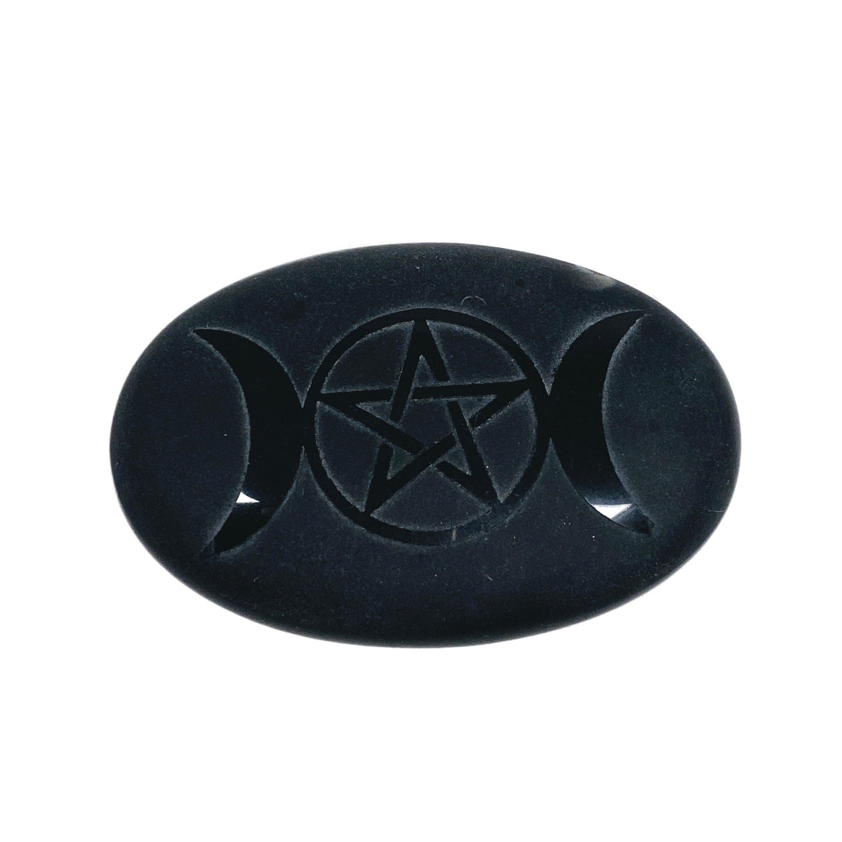 Black Obsidian palmstone with pentagram moon - Nature's Magick