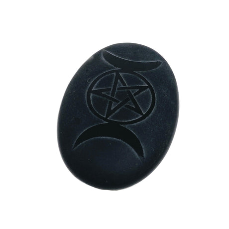 Black Obsidian palmstone with pentagram moon - Nature's Magick