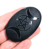 Black Obsidian palmstone with pentagram moon - Nature's Magick