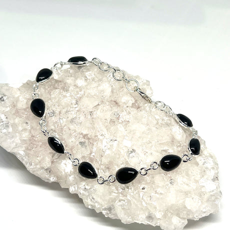 Black Onyx cabochon gemstones in 925 silver bezel setting bracelet