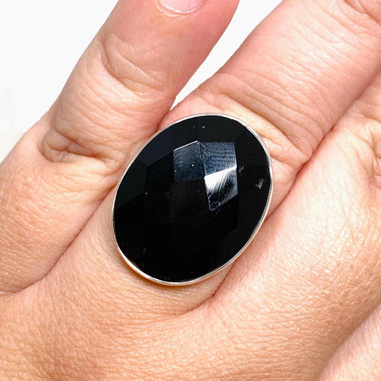 Black Onyx Faceted Oval Ring s.10 KRGJ2986 - Nature's Magick