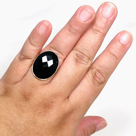 Black Onyx Faceted Oval Ring s.10 KRGJ2986 - Nature's Magick