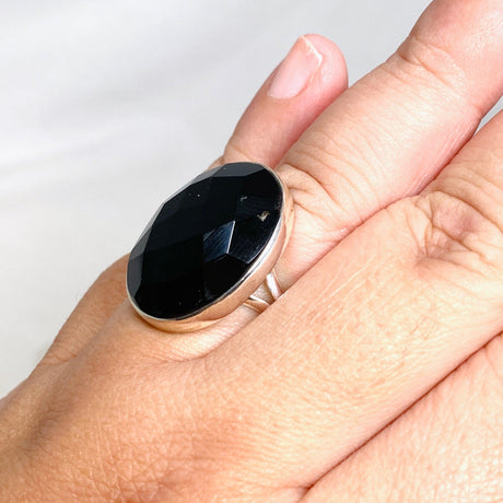 Black Onyx Faceted Oval Ring s.10 KRGJ2986 - Nature's Magick