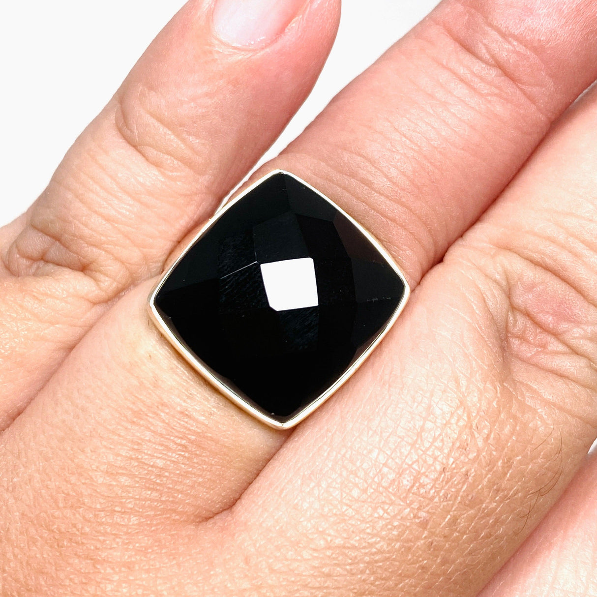 Black Onyx Faceted Square Ring s.10 KRGJ2990 - Nature's Magick