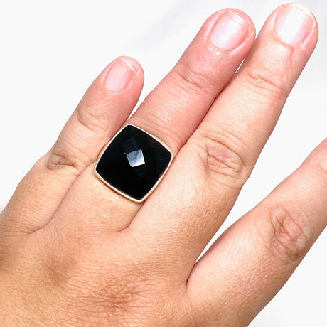 Black Onyx Faceted Square Ring s.10 KRGJ2990 - Nature's Magick