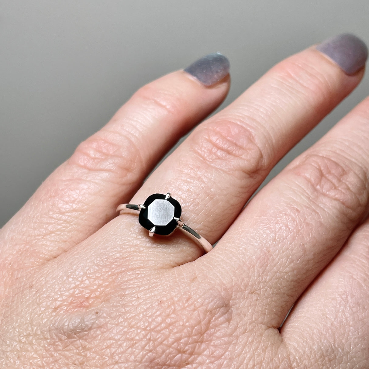 Black Onyx Faceted Square Solitare Ring R4806