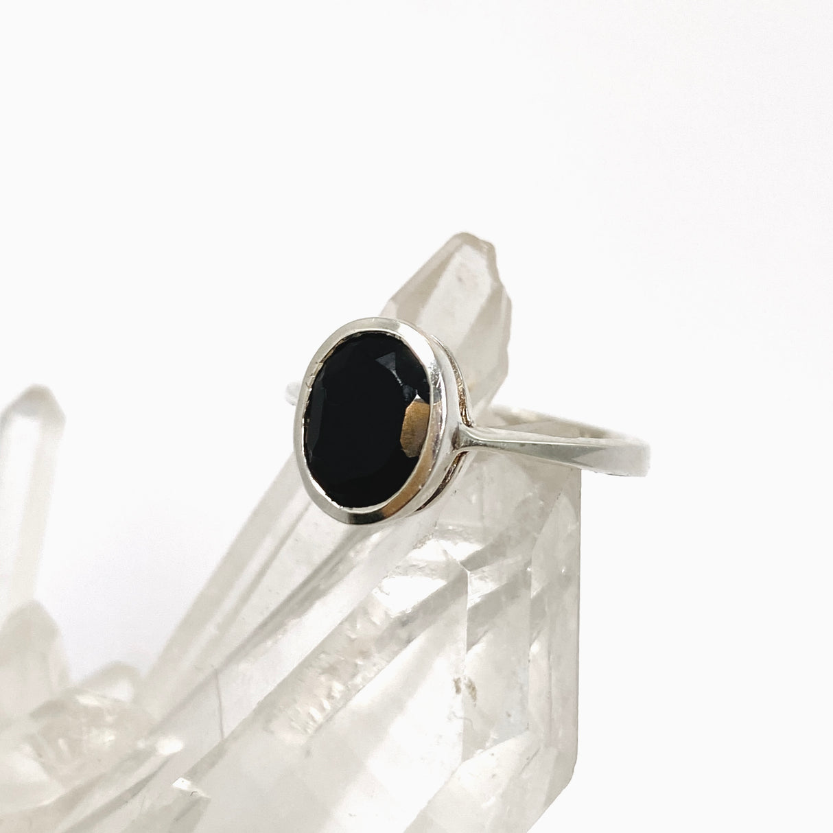 Black Onyx Oval Faceted Ring Size 4.5 PRGJ633