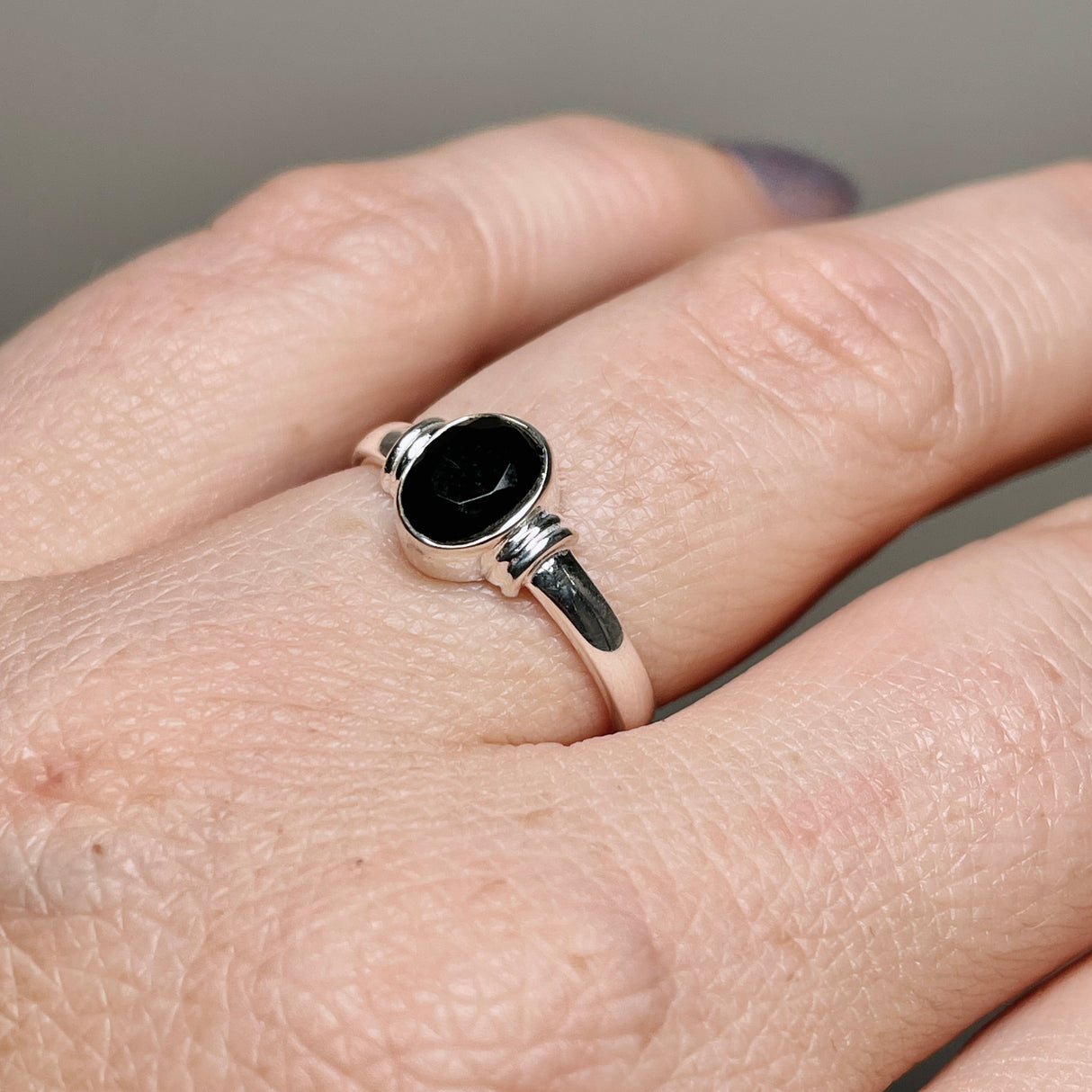 Black Onyx Oval Faceted Stone in a Decorative Setting R4831