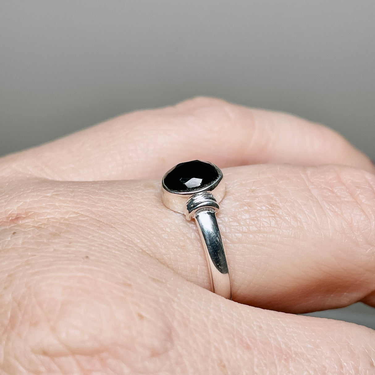 Black Onyx Oval Faceted Stone in a Decorative Setting R4831