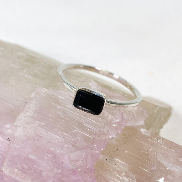 Black Onyx Rectangular Faceted Fine Band Ring R3793-BO - Nature's Magick