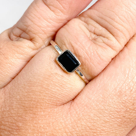 Black Onyx Rectangular Faceted Fine Band Ring R3793-BO - Nature's Magick