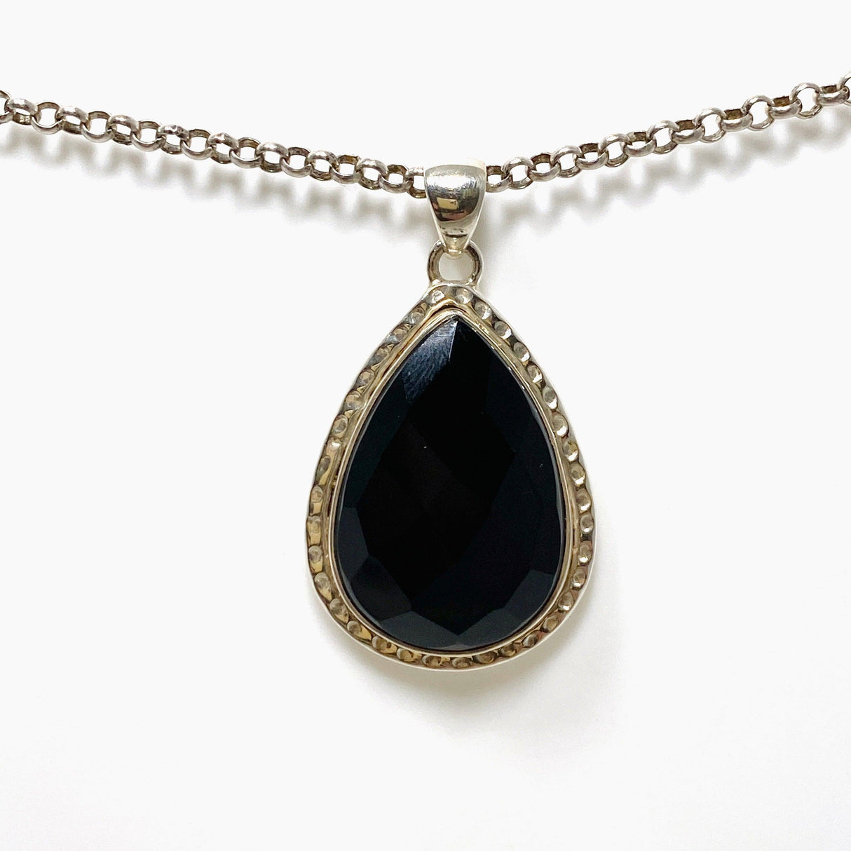 Black Onyx Teardrop Faceted Pendant KPGJ3971 - Nature's Magick