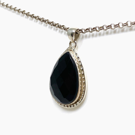 Black Onyx Teardrop Faceted Pendant KPGJ3971 - Nature's Magick