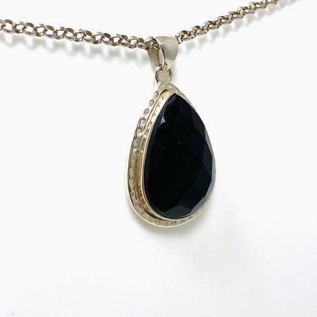 Black Onyx Teardrop Faceted Pendant KPGJ3971 - Nature's Magick