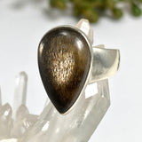 Black Sunstone Teardrop Cabochon Ring Size 9 KRGJ3333