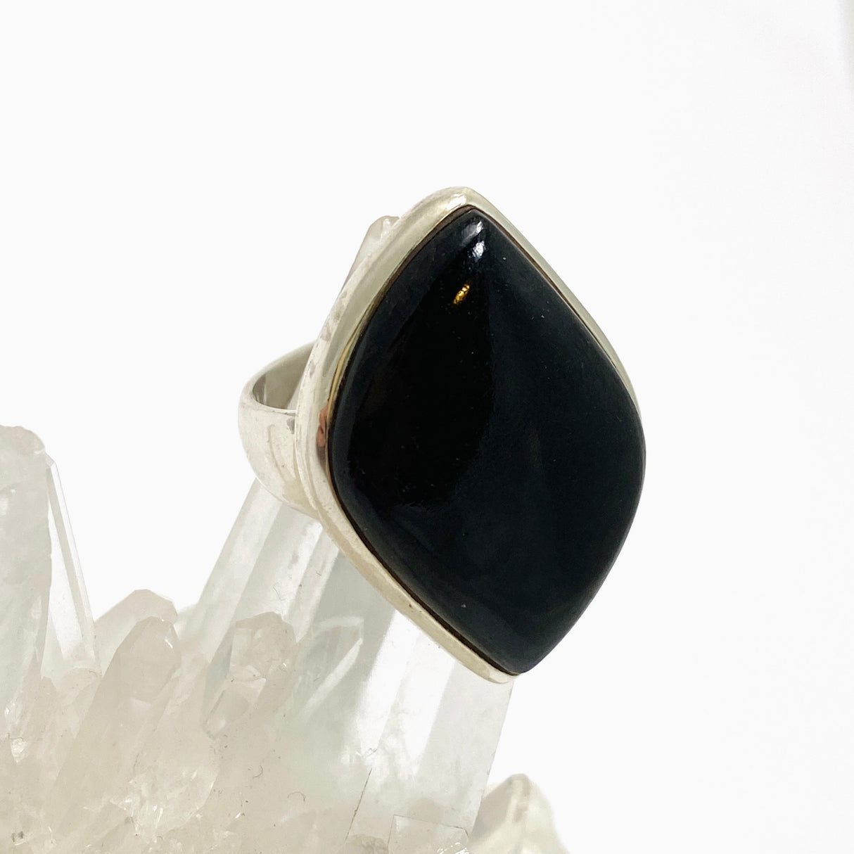 Black Tourmaline Freeform Cabochon Ring Size 10 PRGJ831