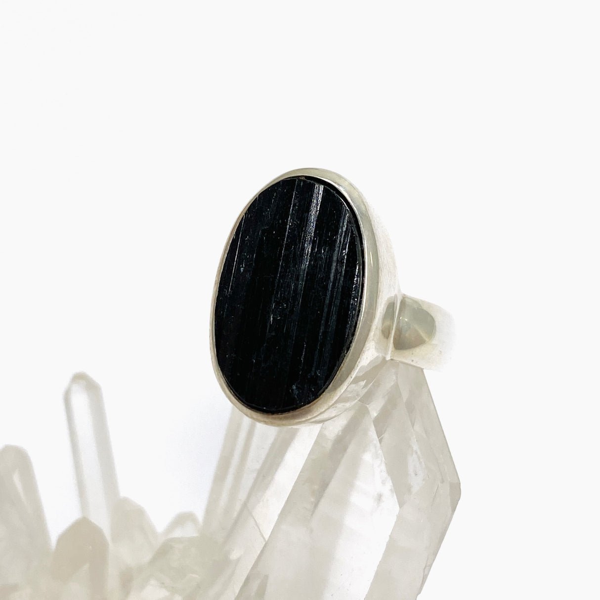 Black Tourmaline Oval Raw Ring Size 5.5 PRGJ718