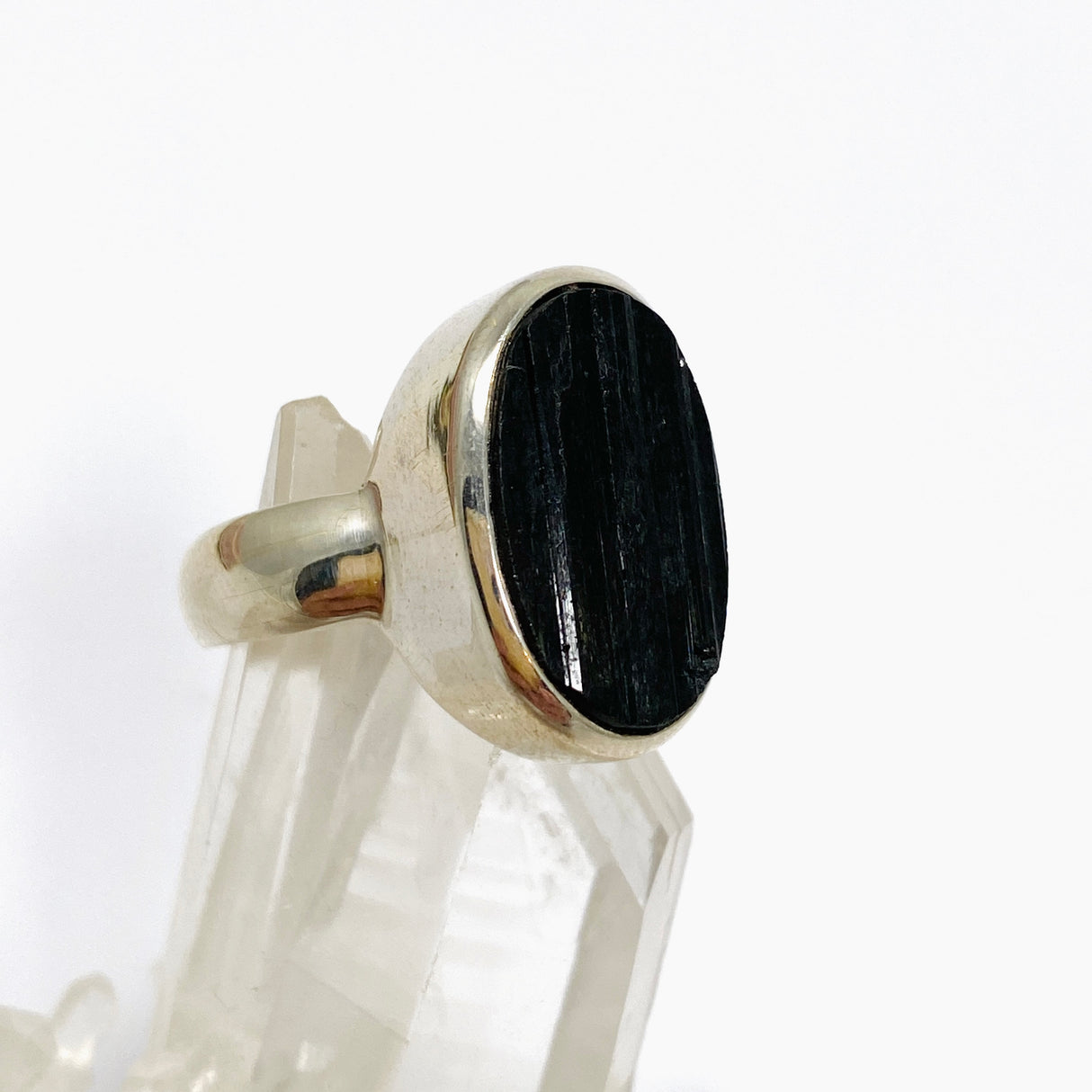 Black Tourmaline Oval Raw Ring Size 5.5 PRGJ718