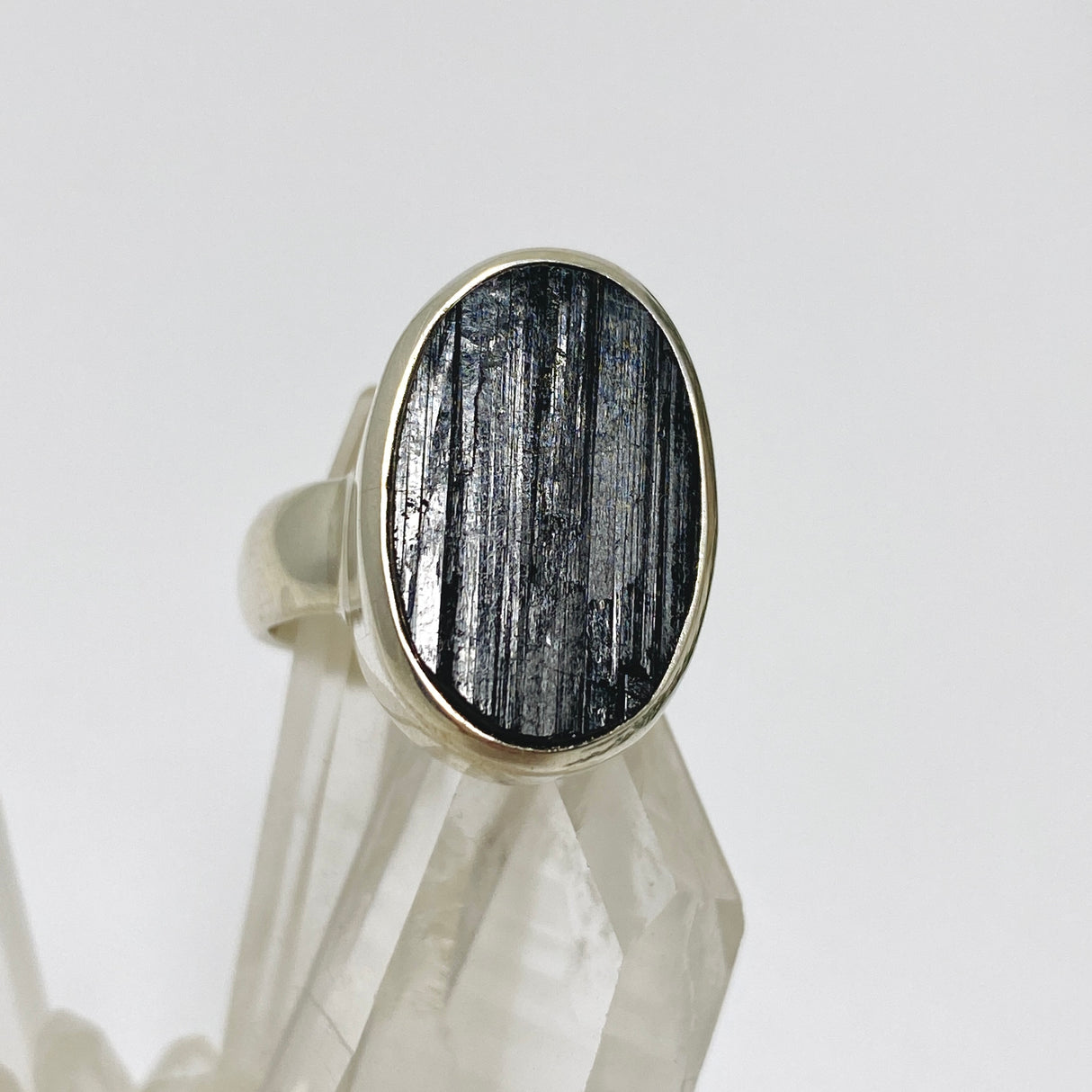 Black Tourmaline Oval Raw Ring Size 5.5 PRGJ718