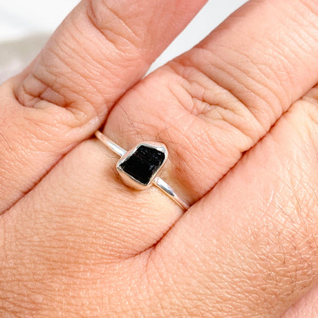 Black Tourmaline Raw Crystal Fine Band Ring R3701-BT - Nature's Magick