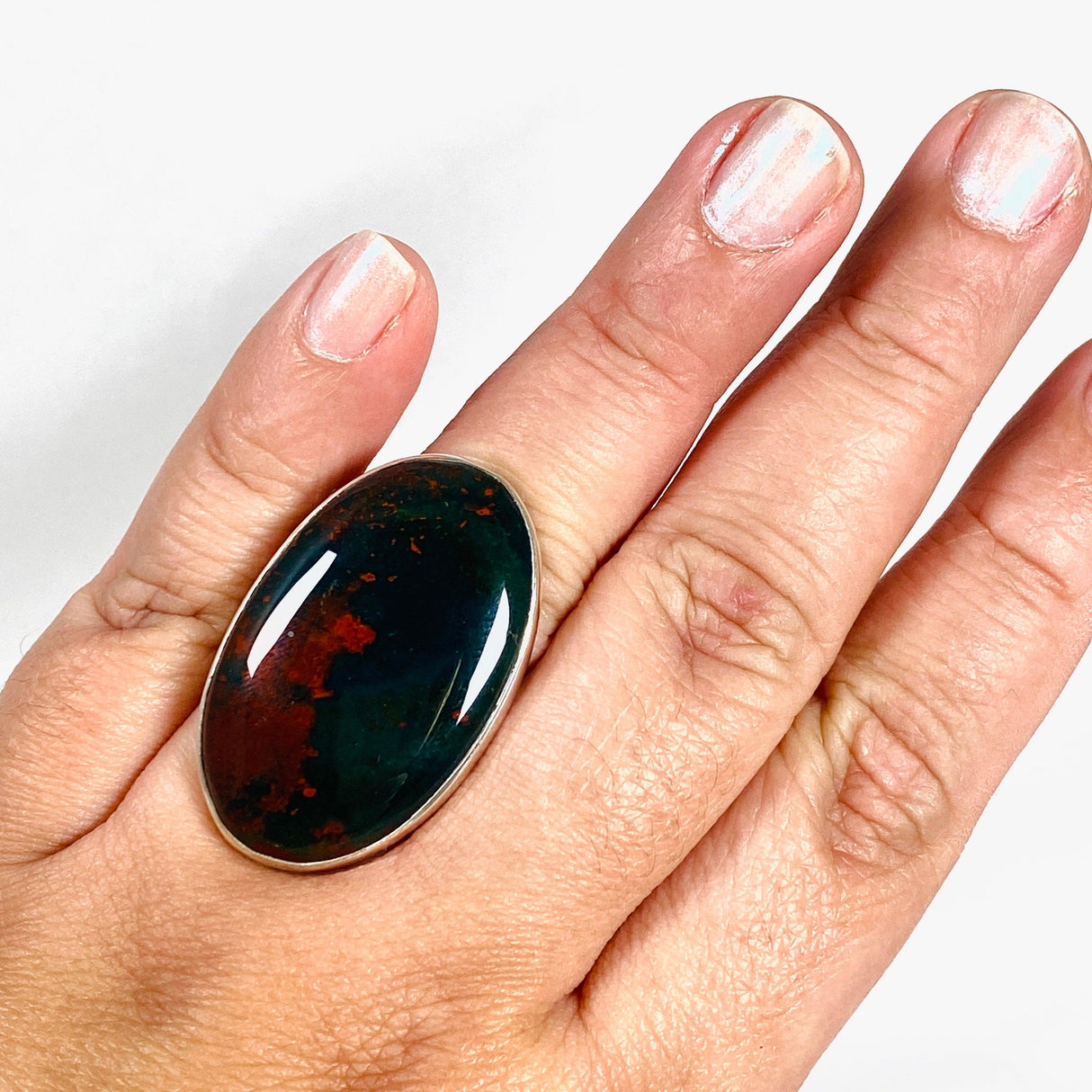 Bloodstone Oval Hammered Band Ring Size 10 KRGJ1254 - Nature's Magick