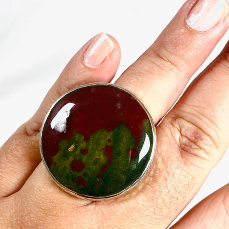 Bloodstone Round Hammered Band Ring Size 10 KRGJ1256 - Nature's Magick