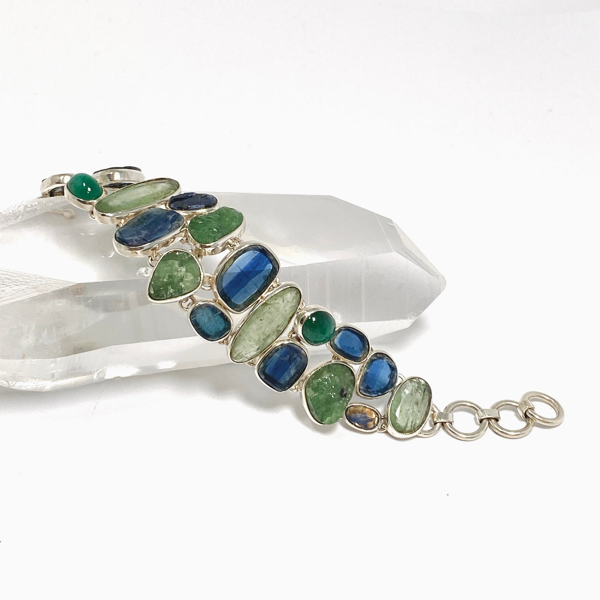 Blue and Green Kyanite, Tsavorite and Emerald Multi-stone Bracelet PBGJ045