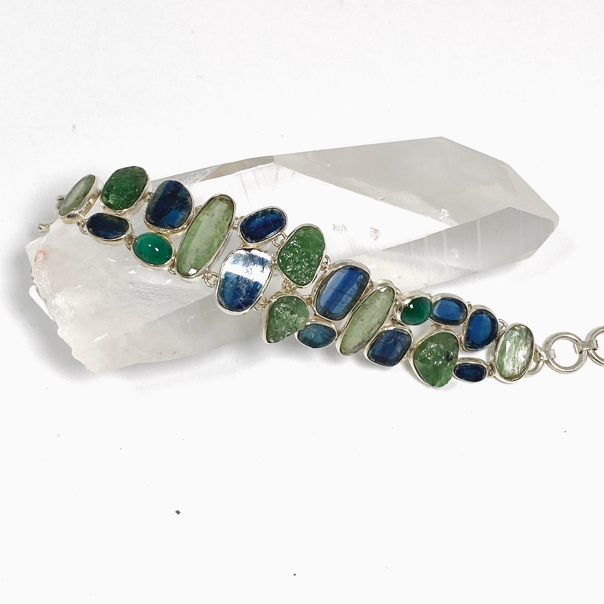 Blue and Green Kyanite, Tsavorite and Emerald Multi-stone Bracelet PBGJ045