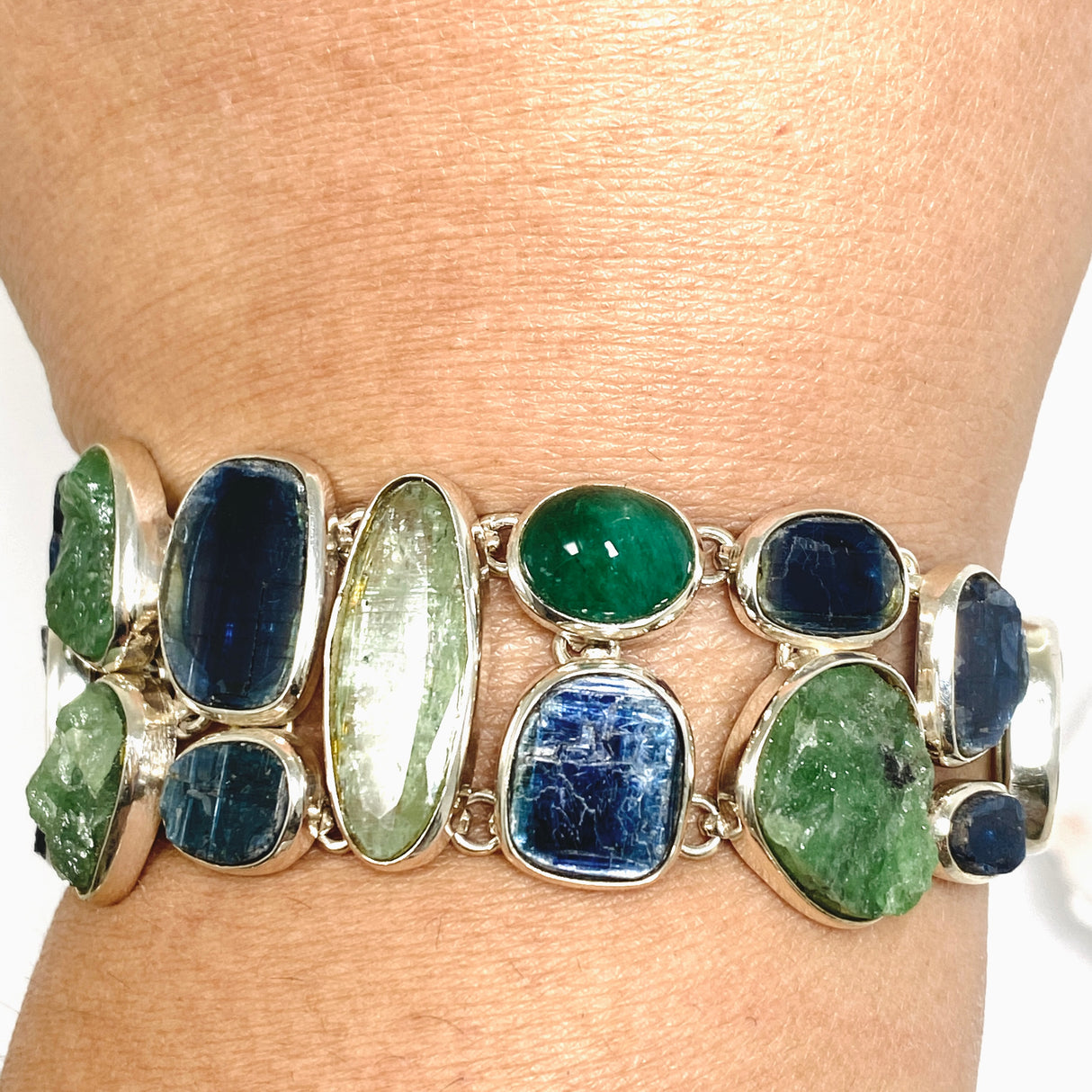 Blue and Green Kyanite, Tsavorite and Emerald Multi-stone Bracelet PBGJ045