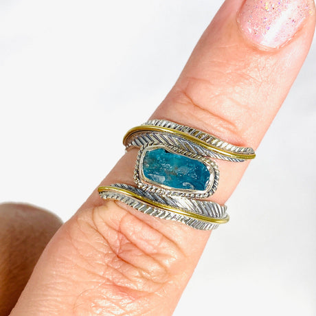 Blue Apatite - Leaf Setting Raw Rings R4224 - Nature's Magick