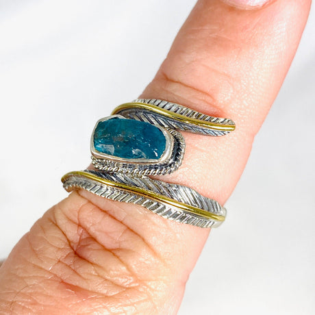 Blue Apatite - Leaf Setting Raw Rings R4224 - Nature's Magick