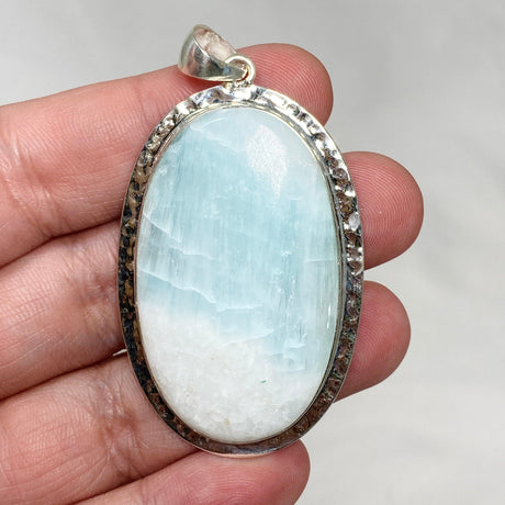 Blue Aragonite Oval Pendant in A Hammered Setting KPGJ4466 - Nature's Magick