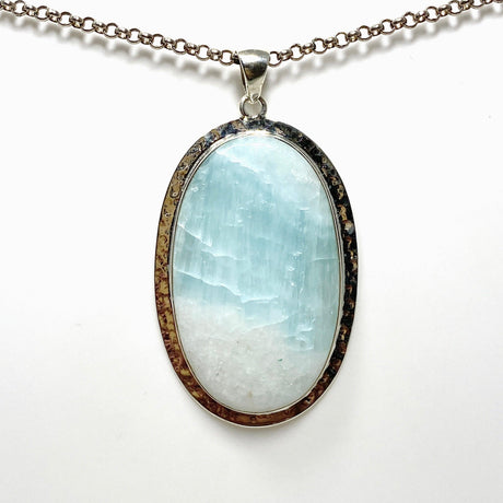 Blue Aragonite Oval Pendant in A Hammered Setting KPGJ4466 - Nature's Magick