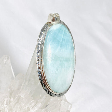 Blue Aragonite Oval Pendant in A Hammered Setting KPGJ4467 - Nature's Magick