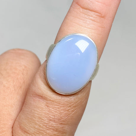 Blue Chalcedony Oval Ring with Brushed Band Size 9 KRGJ3245 - Nature's Magick