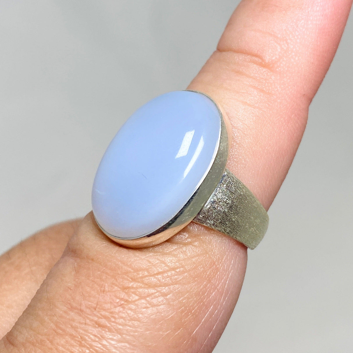 Blue Chalcedony Oval Ring with Brushed Band Size 9 KRGJ3245 - Nature's Magick