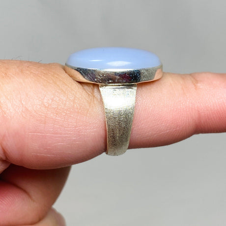 Blue Chalcedony Oval Ring with Brushed Band Size 9 KRGJ3245 - Nature's Magick