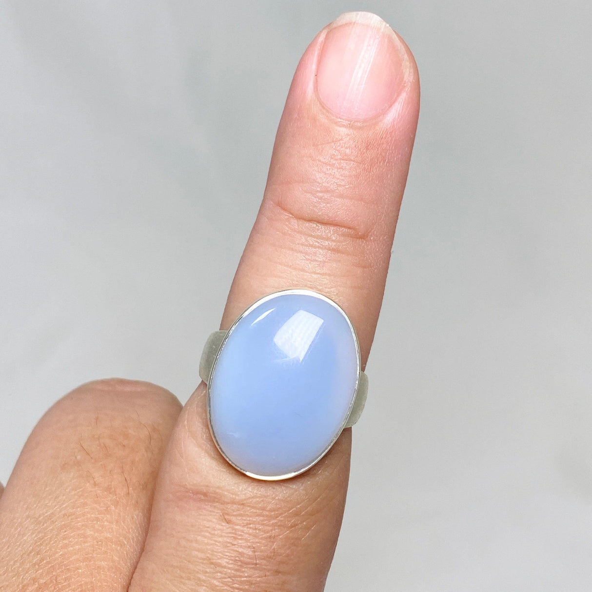 Blue Chalcedony Oval Ring with Brushed Band Size 9 KRGJ3245 - Nature's Magick