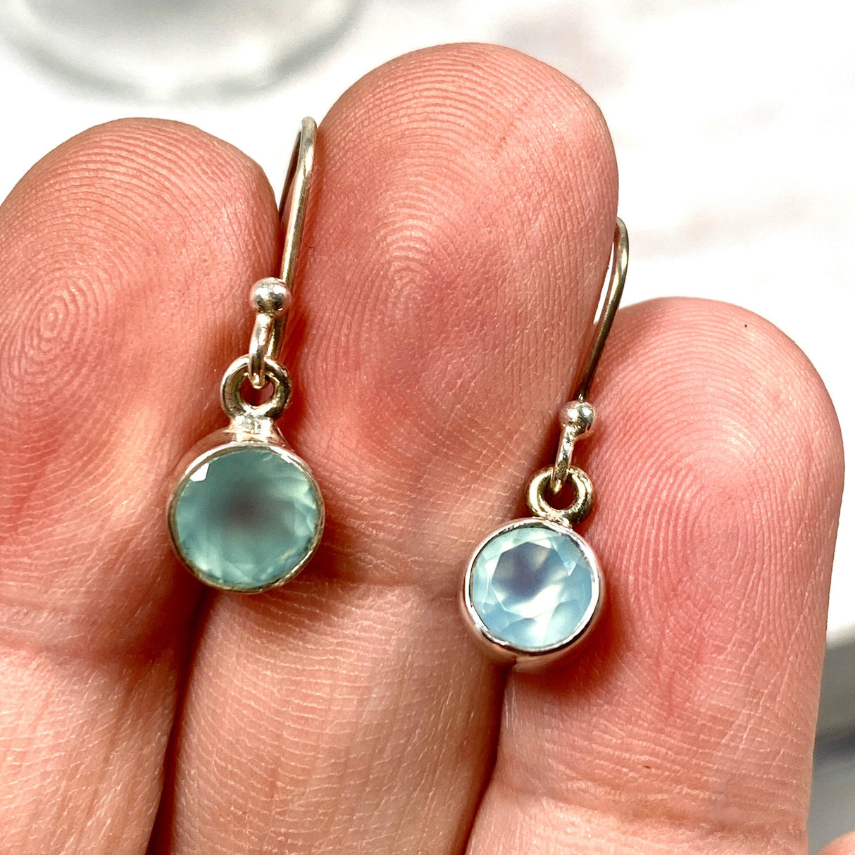 Blue Chalcedony petite circular faceted earrings R2363-BCC - Nature's Magick