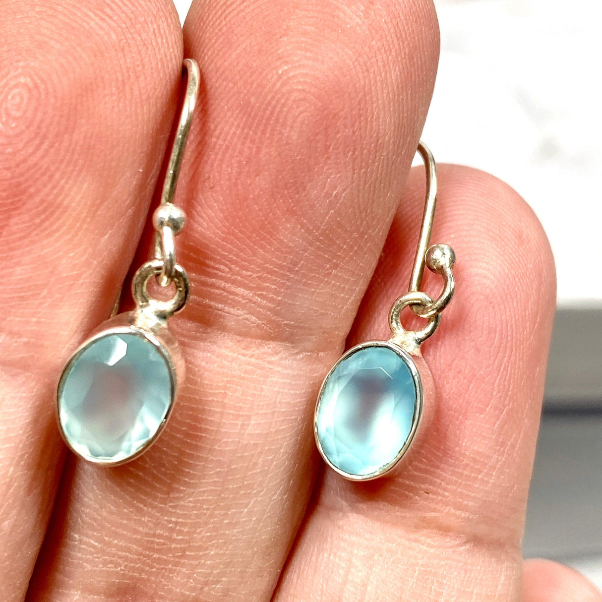 Blue Chalcedony petite oval faceted earrings R2363-BCO - Nature's Magick