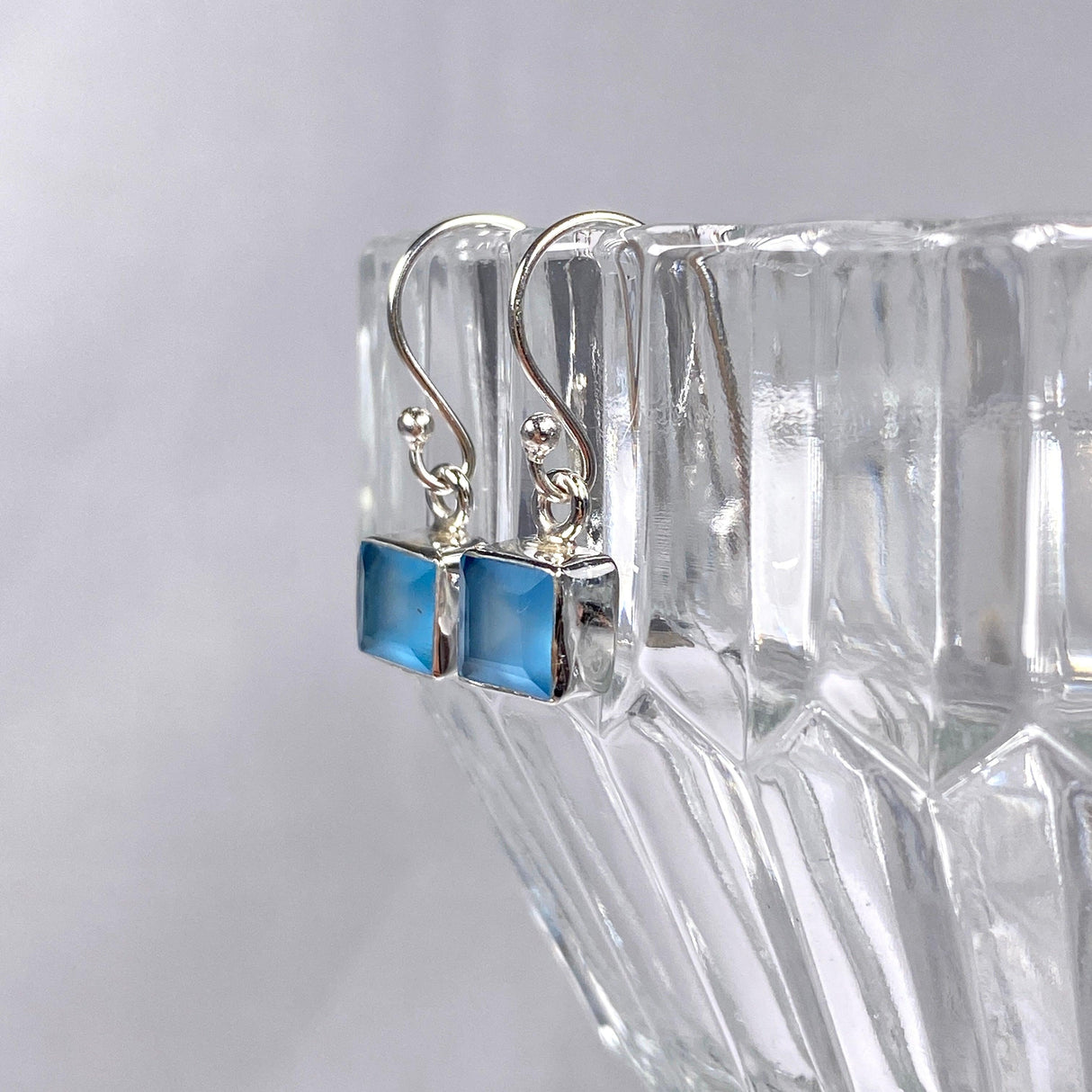 Blue Chalcedony petite square faceted earrings R2363-BCS - Nature's Magick