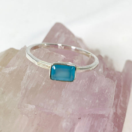 Blue Chalcedony Rectangular Faceted Fine Band Ring R3793-BC - Nature's Magick