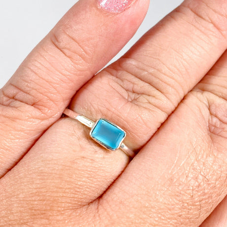 Blue Chalcedony Rectangular Faceted Fine Band Ring R3793-BC - Nature's Magick