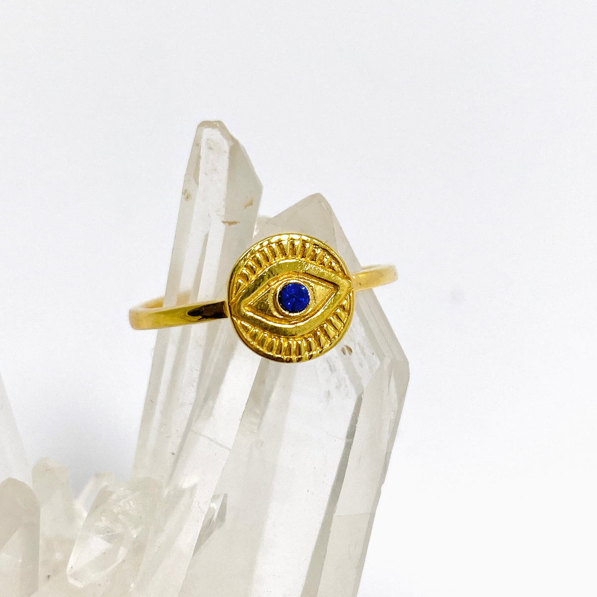 Blue Cubic Zirconia Evil Eye Gold Plated Ring RG586