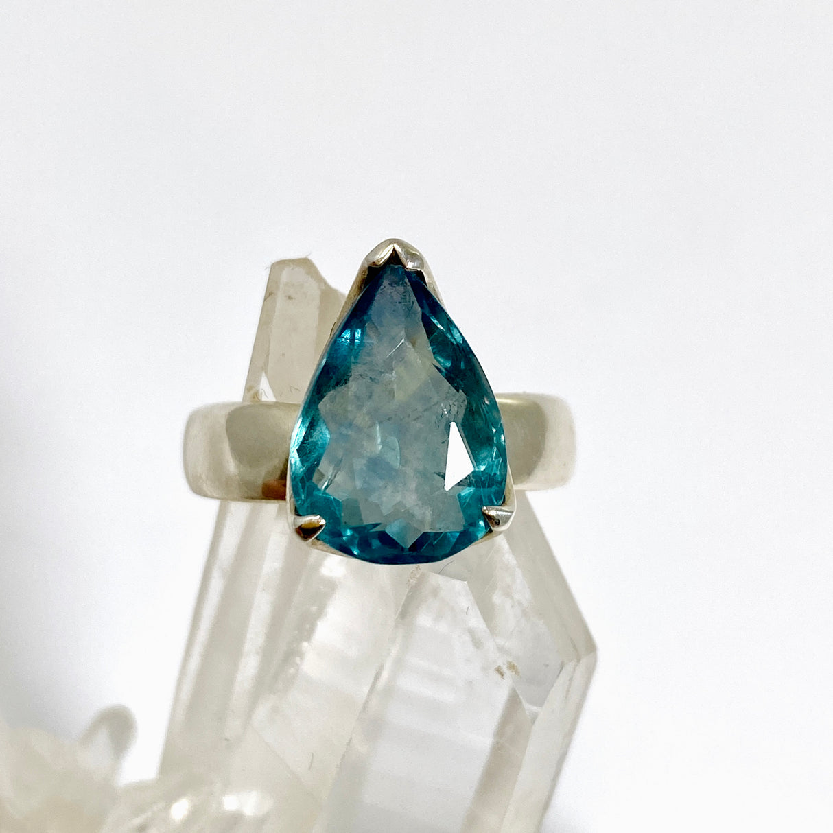 Blue Fluorite Teardrop Faceted Ring Size 7 PRGJ1029