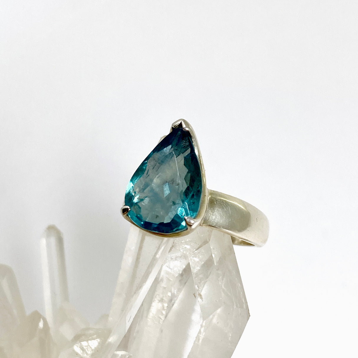 Blue Fluorite Teardrop Faceted Ring Size 7 PRGJ1029